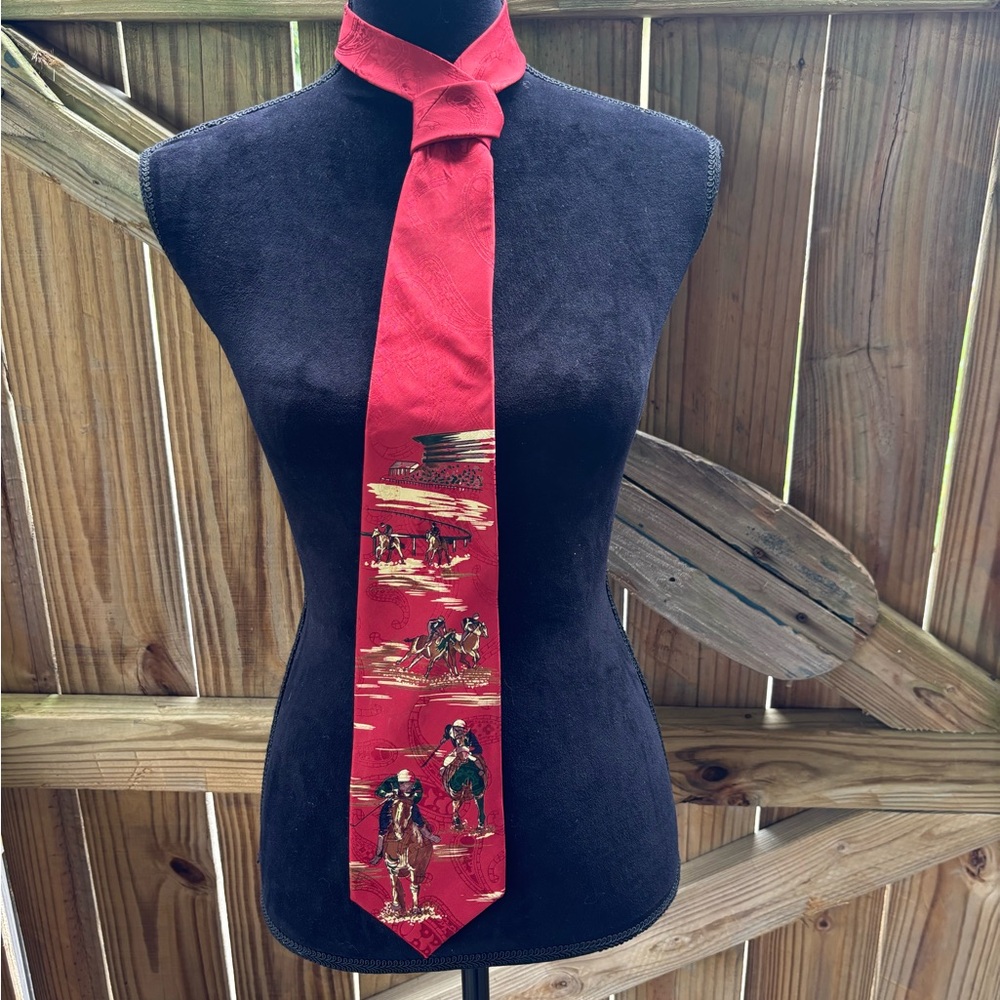 Vintage Robert Red Talbott Silk Thoroughbred Horse Racing Tie For Parisian 58”